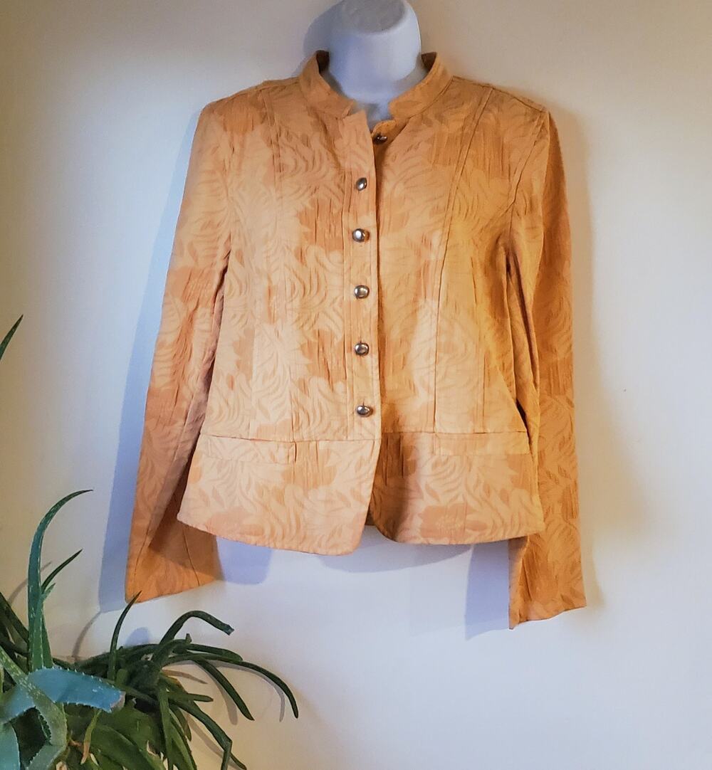 CJ Bank Yellow Button Down Jaquard Jacket Womens Size Medium Preppy Boho Fall